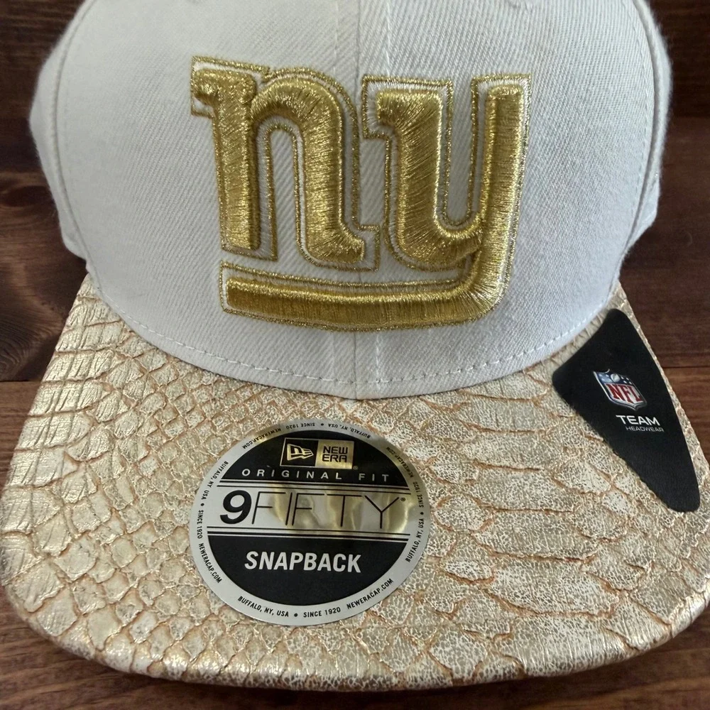 New York Giants New Era 9FIFTY Snapback Hat Wht/Gold Snakeskin Brim NFL Cap RARE